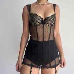 NWT Victoria’s Secret black with gold lingerie dress